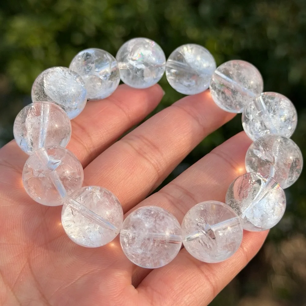17mm chunky‎ stretchable rainbow clear quartz bracelet 1107